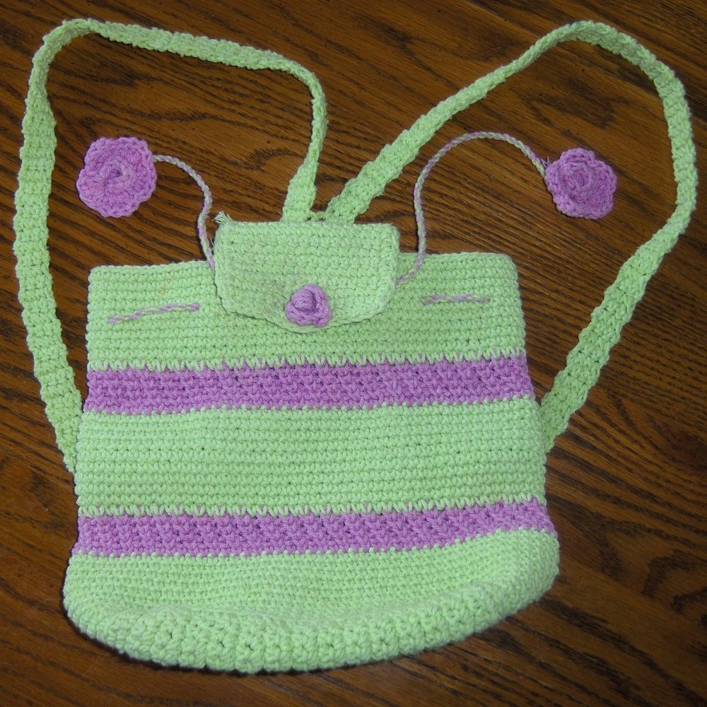 Hand & Heart Crochet Backpack Little Girls Purse Tote Bag